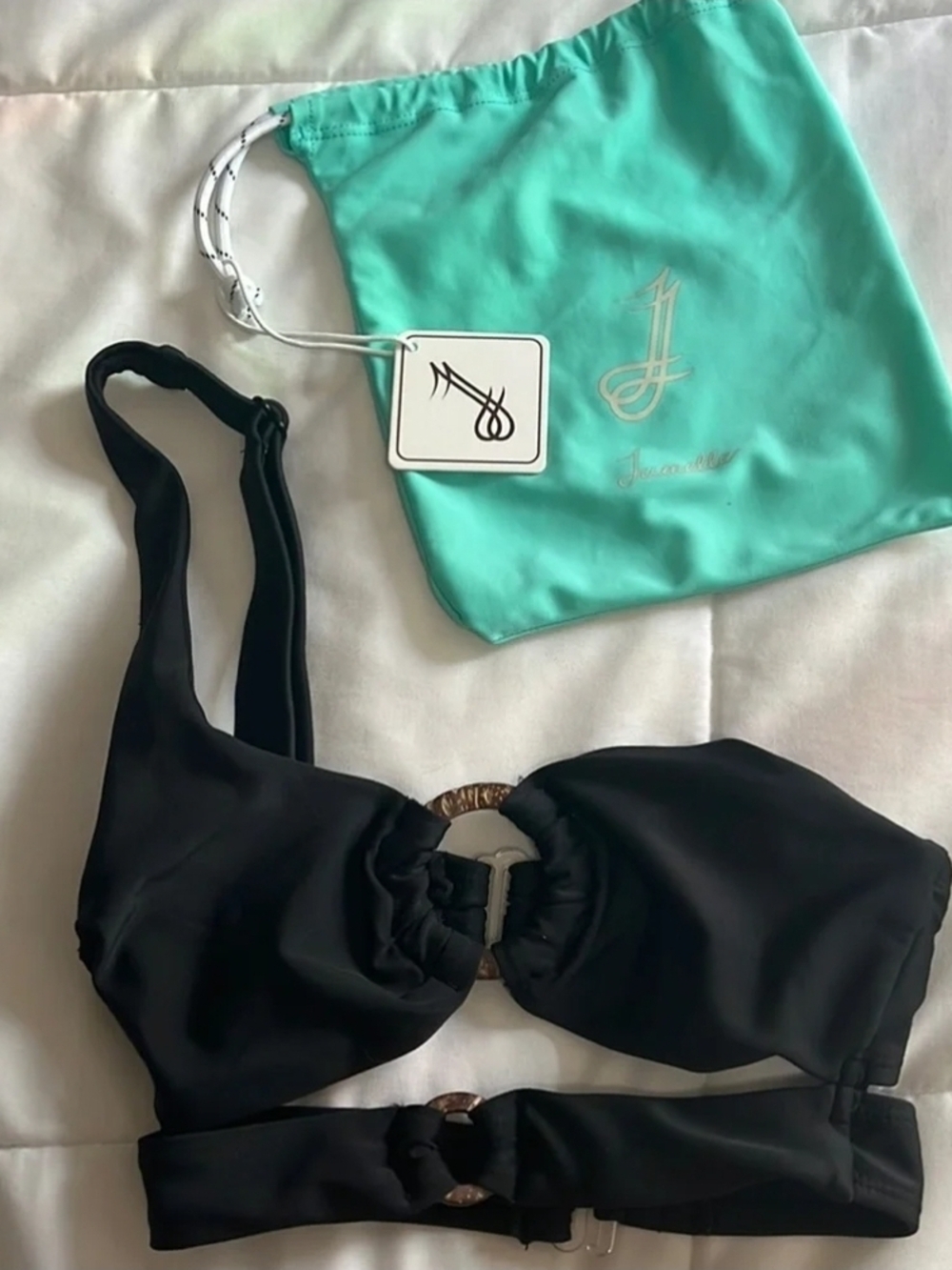 JUMELLE Black Bikini Top with Decorative Ring XXL